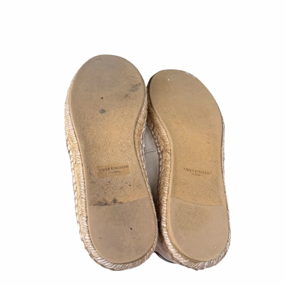 Saint Laurent Beige Canvas Espadrilles w Embroidered Logo Sz‎ 36